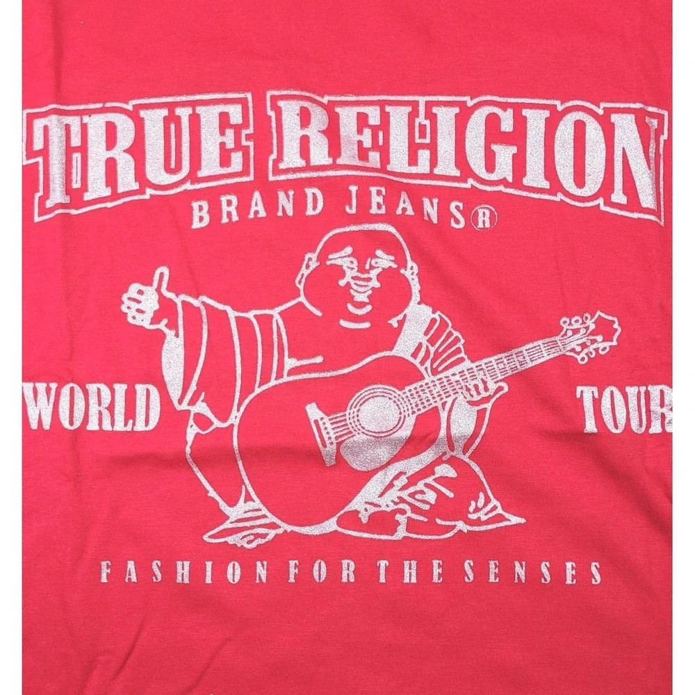 True Religion Brand Jeans World Tour Buddha Short Sleeve T-Shirt - Red - Large